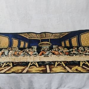Vtg Last Supper Tapestry Wall Hanging Rug 39”x19.5” Religious Jesus Apostles B